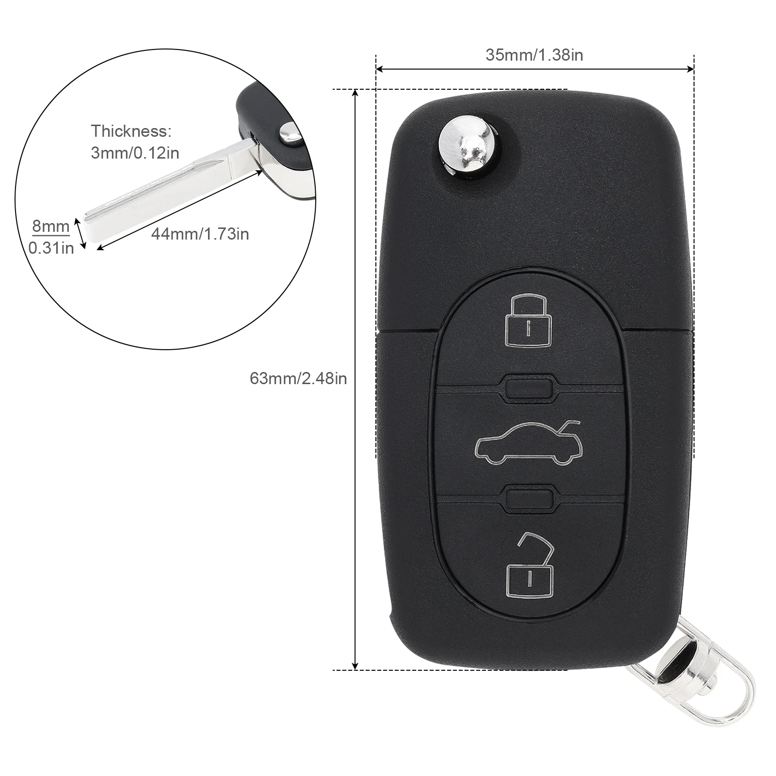 3 Button Car Key Fob Case Shell Replacement with HAA Blade Flip Folding Remote Cover Car Key Part Fit for Audi A2 A3 A4 A6