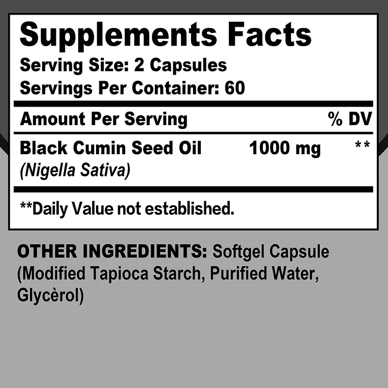 Black Seed Oil Capsules - Supports Digestion, Skin, Hair, Breathing, Immune and Brain Functions, Improving Overall Function