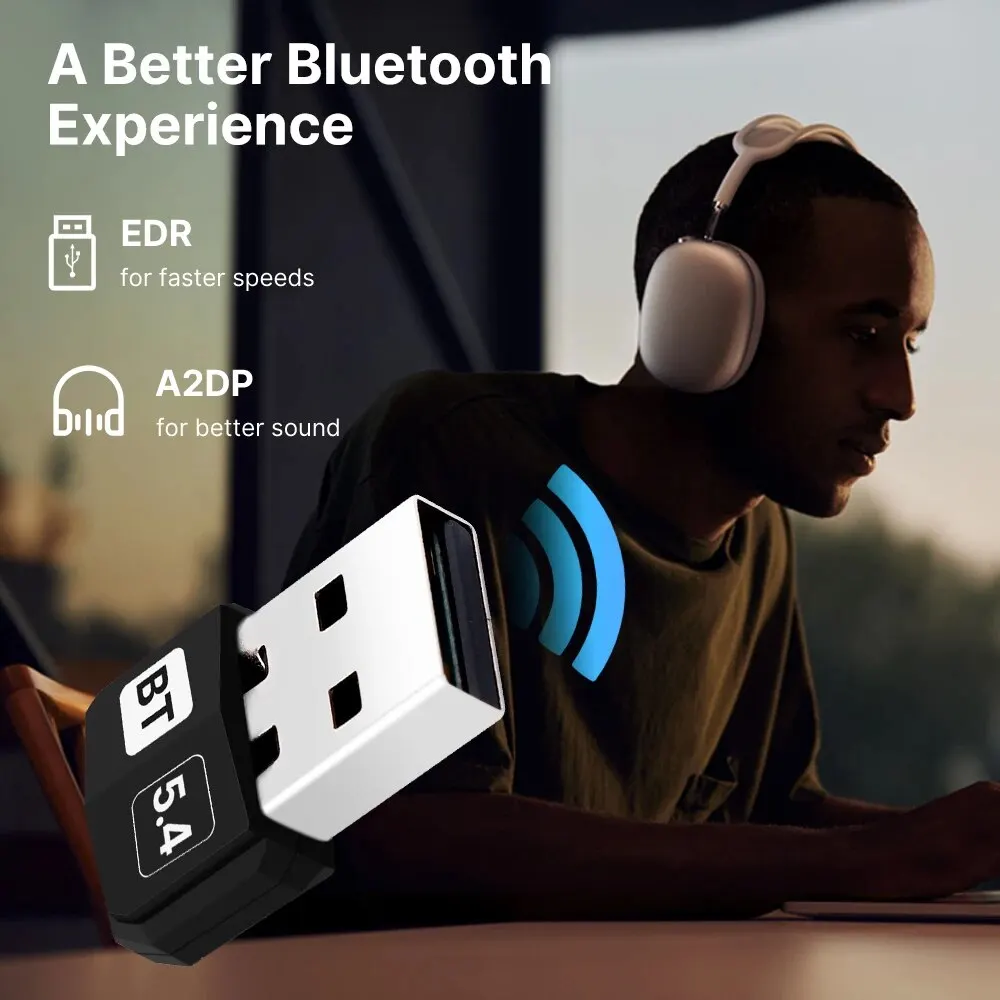 USB Bluetooth 5.4 Adapter Audio Dongle Adapter Mini USB Wireless Receiver/Transmitter For PC/Laptop Driver Free For Win10/11