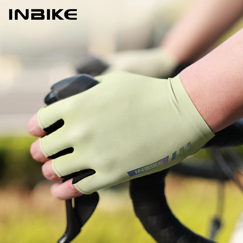 INBIKE Frühling Sommer Atmungsaktive Fahrradhandschuhe mit Halbfingern Stoßdämpfung Outdoor-Sport Rennrad Unisex Einfach An- und Ausziehbare Handschuhe