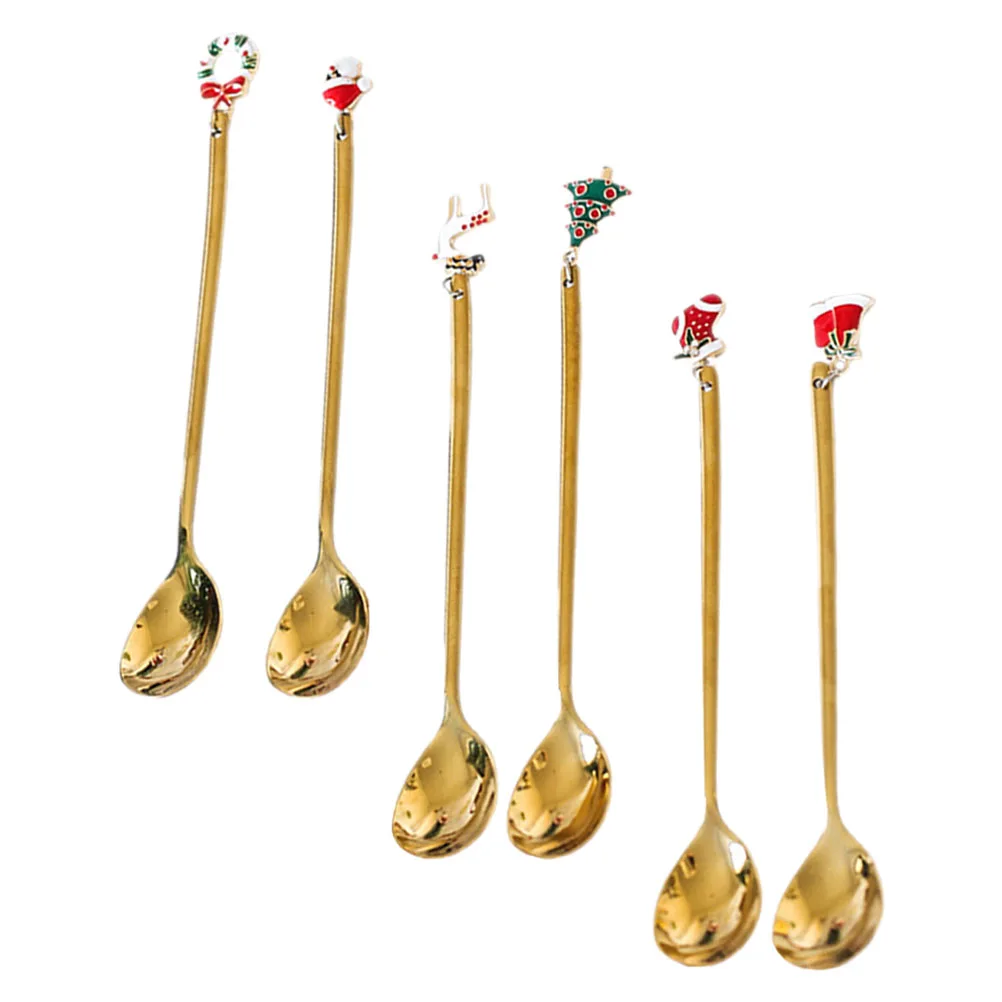 

6pcs Stainless Steel Coffee Long Handle For Tea Dessert Ice Cream Mixing Spoon Household Kitchen Hotel Use Multipurpose Dessert