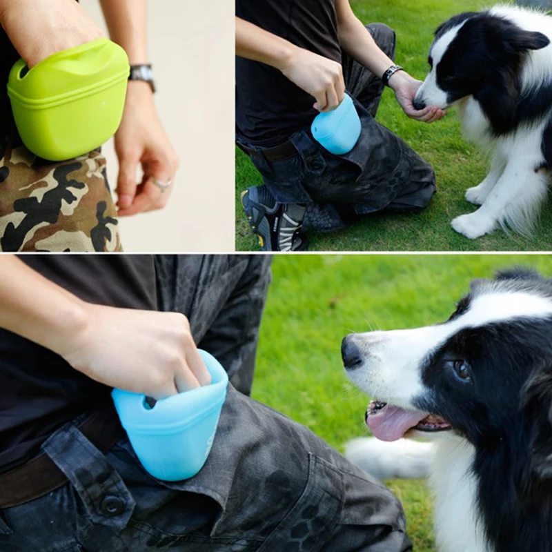 Silicone Dog Treat Pouch Pet Portable Dog Training Waist Bag Magnetic Buckle Closing Waist Clip Outdoor Convenient  Feed Storage