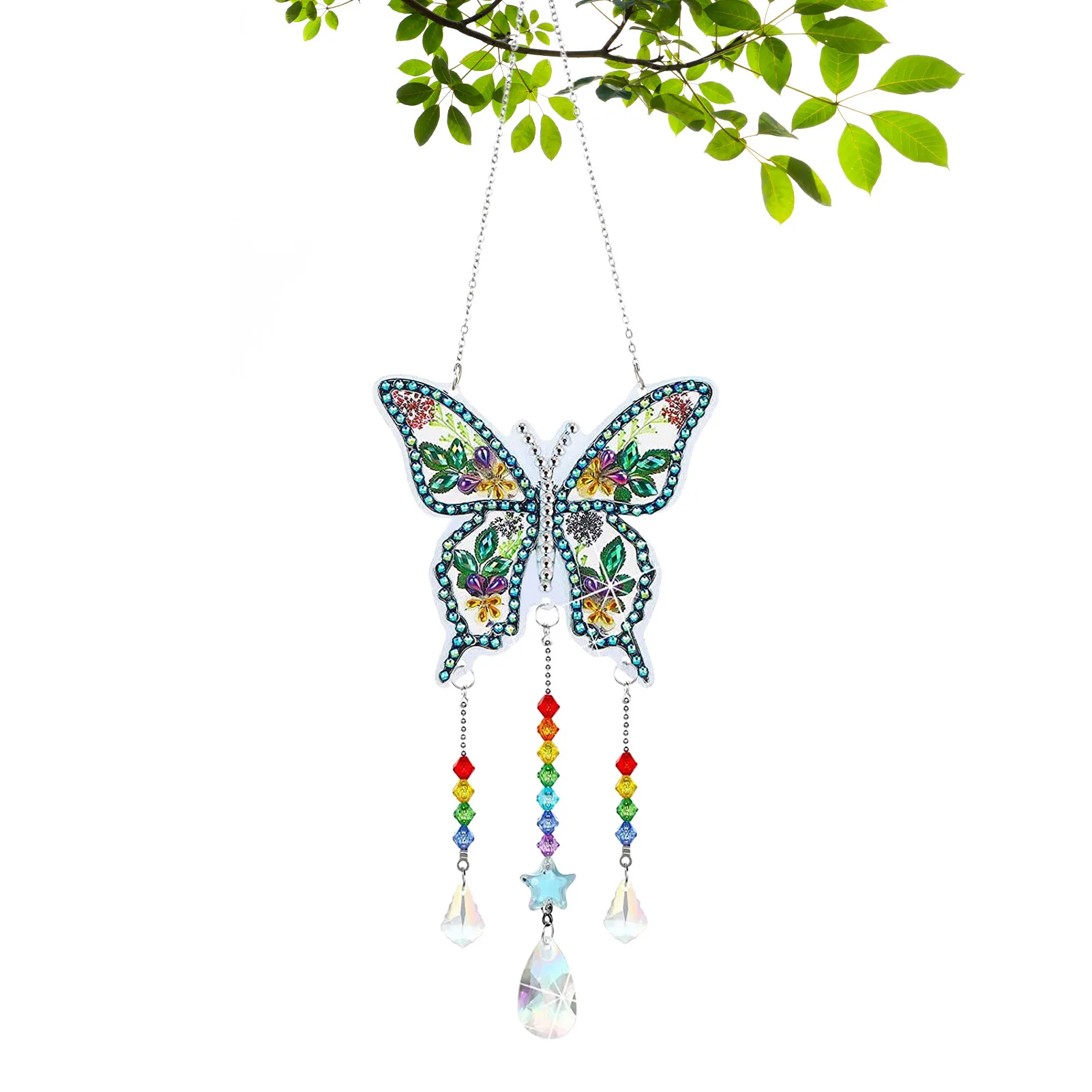 Double Sided Hanging Crystal Wind Chimes Butterfly Dragoy Hummingbird Sun Catchers Hanging Ornament For Window