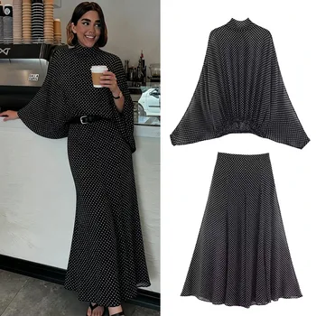 Polka Dot Printed Midi Skirts Two Piece Sets for Women Summer Chic Bow Tied Blouse Top…