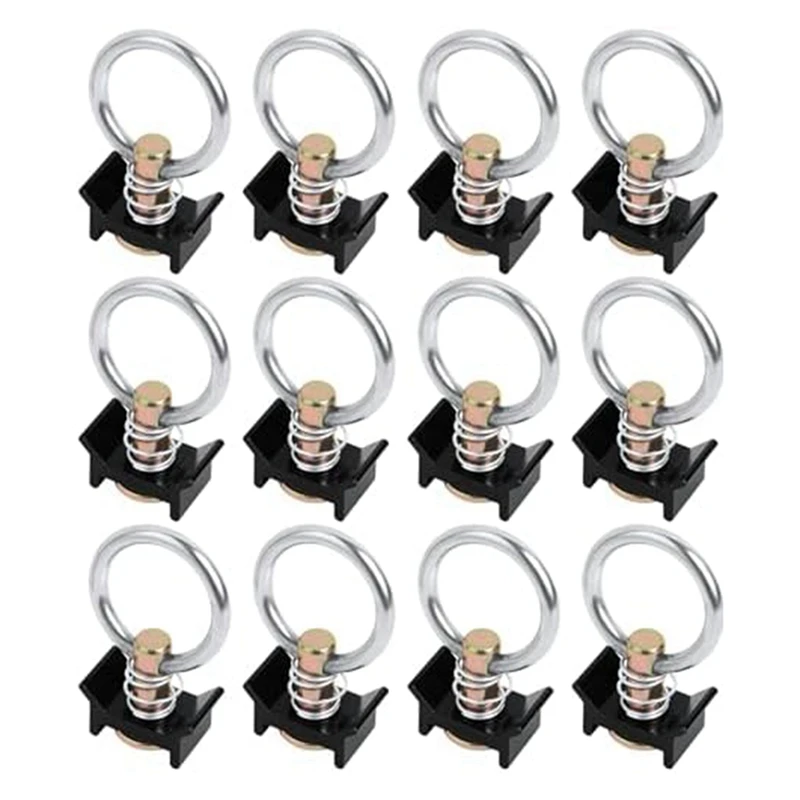 12PCS Single Stud Fitting L Track 4,000LB Capacity With Stainless Steel Round Ring Aluminum Keeper Cargo Control