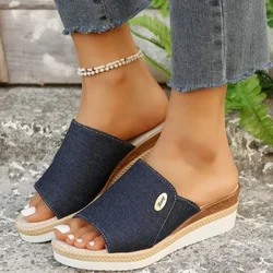 Women Slippers 2024 Summer New Fashion Elegant Cloth Shoes for Women Wedge Peep Toe Platform Slippers Ladies Zapatos De Mujer