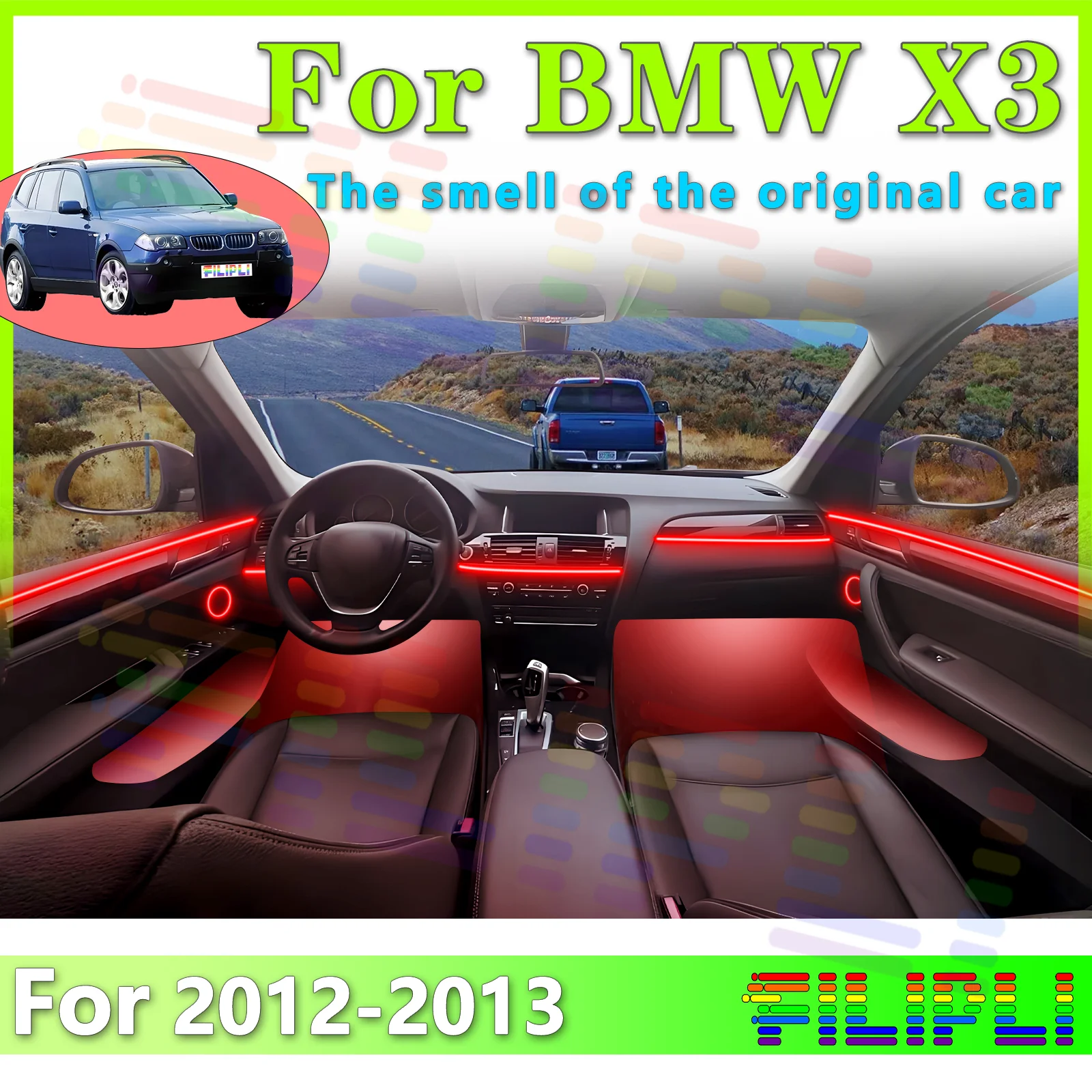 

FILIPLI для BMW X3 F25 Декоративная акриловая светодиодная лента 64 цвета с приложением - управляемое для премиум-привода и нескольких режимов освещения