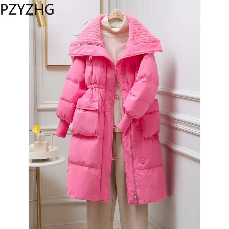 

2023 New Women Down Jacket Winter Coat Female Hot Cake Mid Length Version Parkas Cape Collar Outwear Thick Loose Thin Overcoat