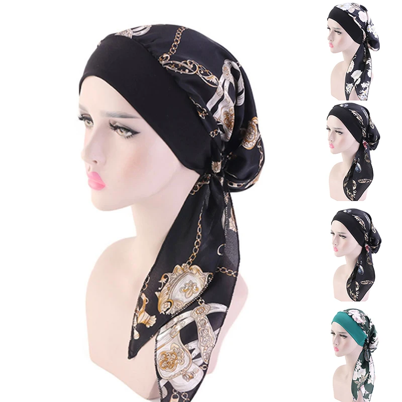 New Elastic Fashion Turban Hat Print Women Warm Winter Headscarf Bonnet Inner Hijabs Cap Muslim Hijab Femme Wrap Head