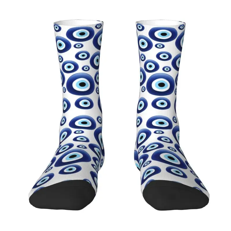 Mediterranean Evil Eye Protection Mens Crew Socks Unisex Fun 3D Printed Turkish Tribes Amulet Dress Socks