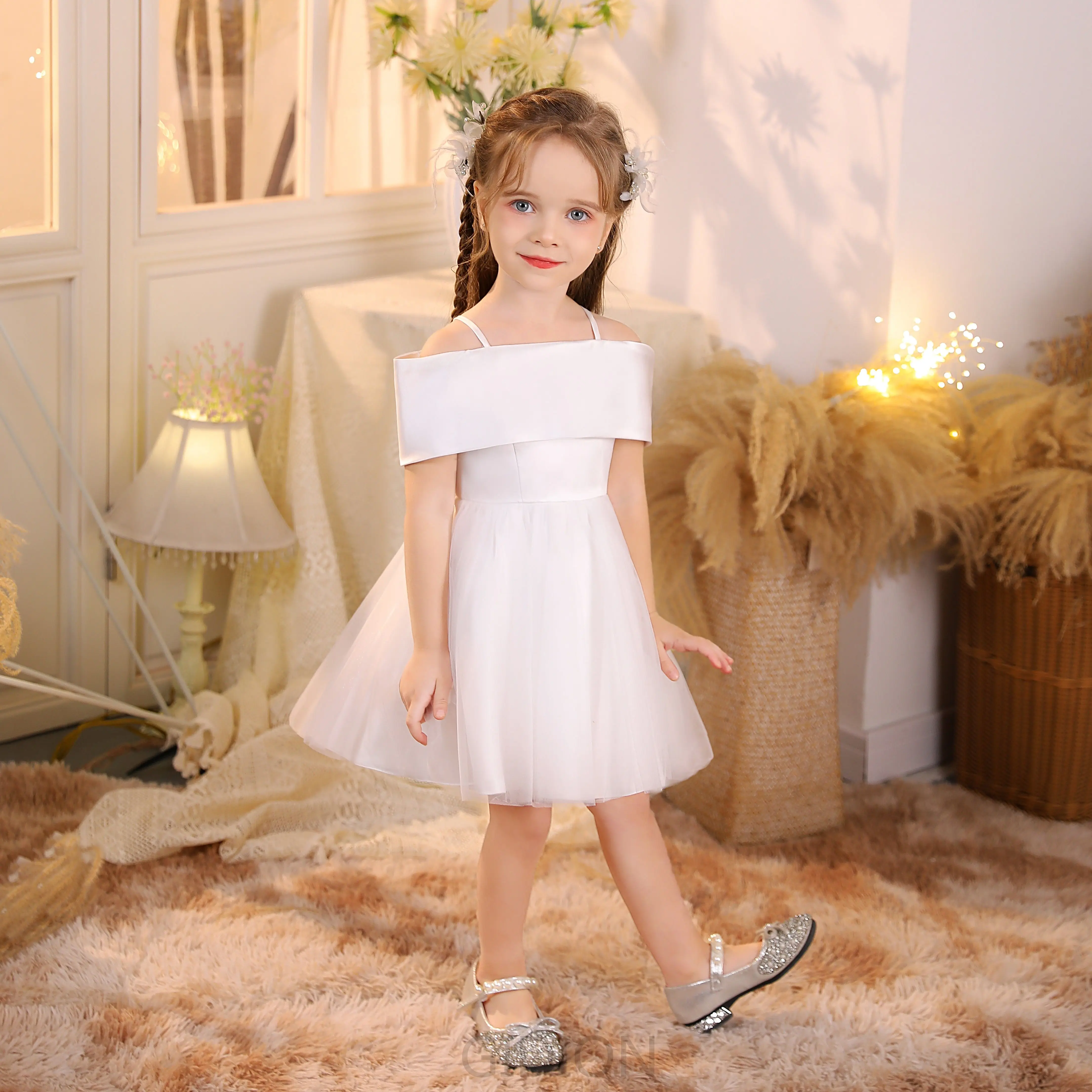 Princess Flower Girl Dress For Kid Knee Length Wedding Ceremony Pageant Banquet Birthday Evening Party Ball First Communion