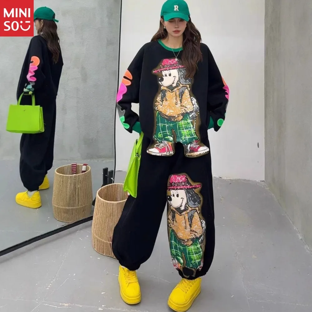 

Large Suit Women's 2025 New Sweet and Cool Cartoon Sweater Corset Sweatpants Splicing Fashionable Foreign Style Two-piece Set