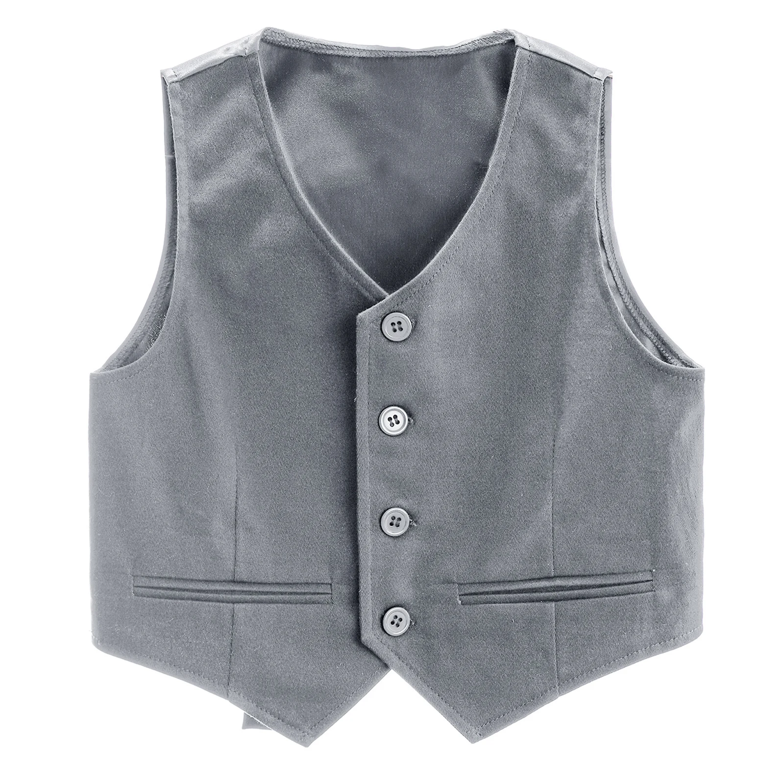 Children Boy Formal Gentlemen Vest V Neck Button Blazer Top Wedding Birthday Party Evening Christmas Stage Performance Waistcoat