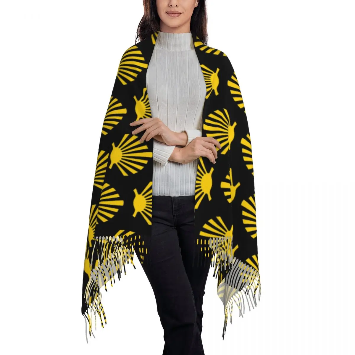 Camino De Santiago Symbol Large Yellow Scallop Shell Scarf Tassel Scarves Women Soft Warm Shawls and Wrap Fall Winter Shawl Wrap