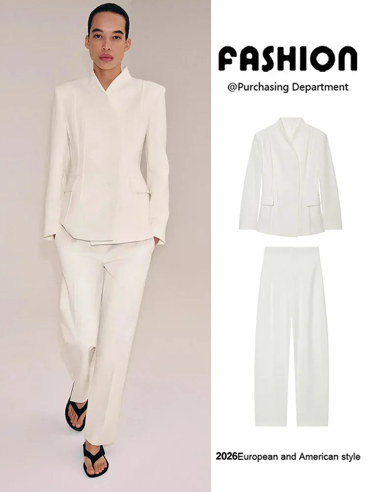 

Spring New Arrival Women's Suit Jacket High Waist Zipper Pants European Style Regular Length Outerwear Other 100%