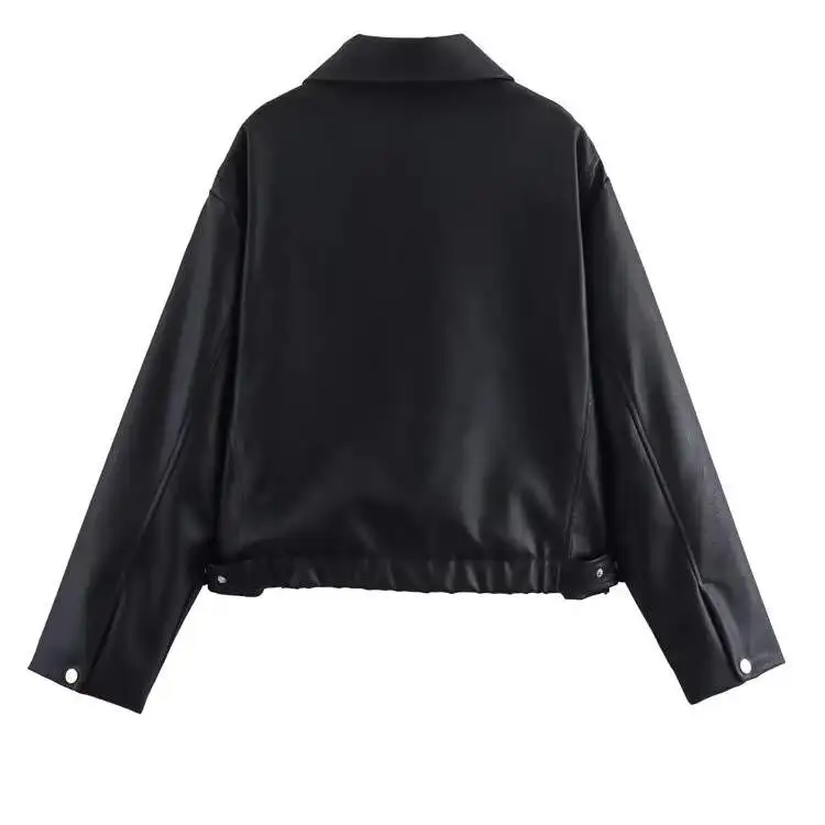 JNLEAOG Primavera Nuovo Faionable Pelle bicolore Jaet Sli Design da donna ular Modello Loose Fit Cerniera lunga Sve