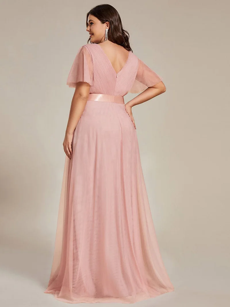 Lovedoris rosa Brautjungfer kleider Chiffon kurze Ärmel 2024 Hochzeits kleid V-Ausschnitt Abendkleid anpassen