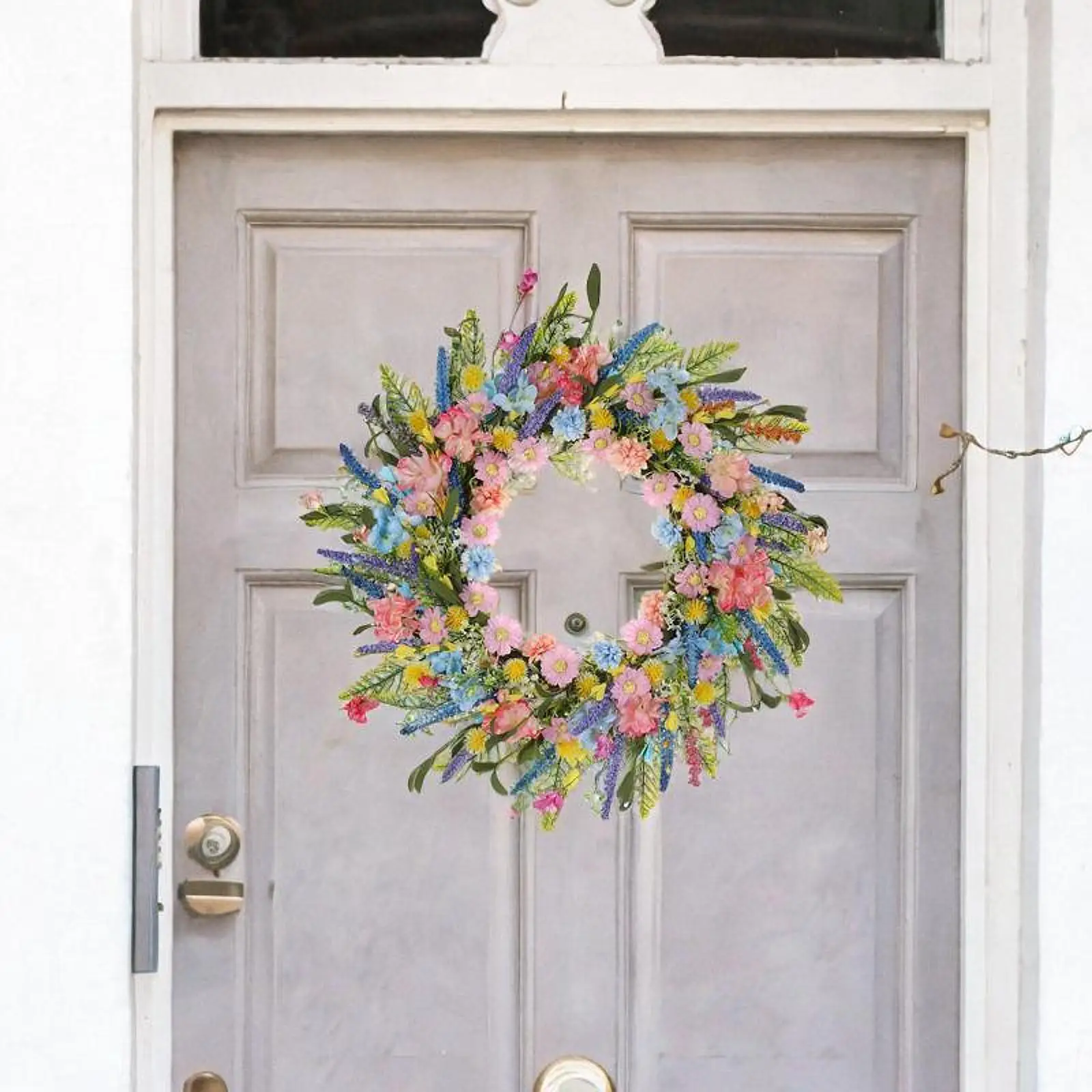 

50cm Colorful Artificial Spring Wreath Handmade Decorative Front Door Wreath Realistic for Outside Farmhouse Decor Accessories