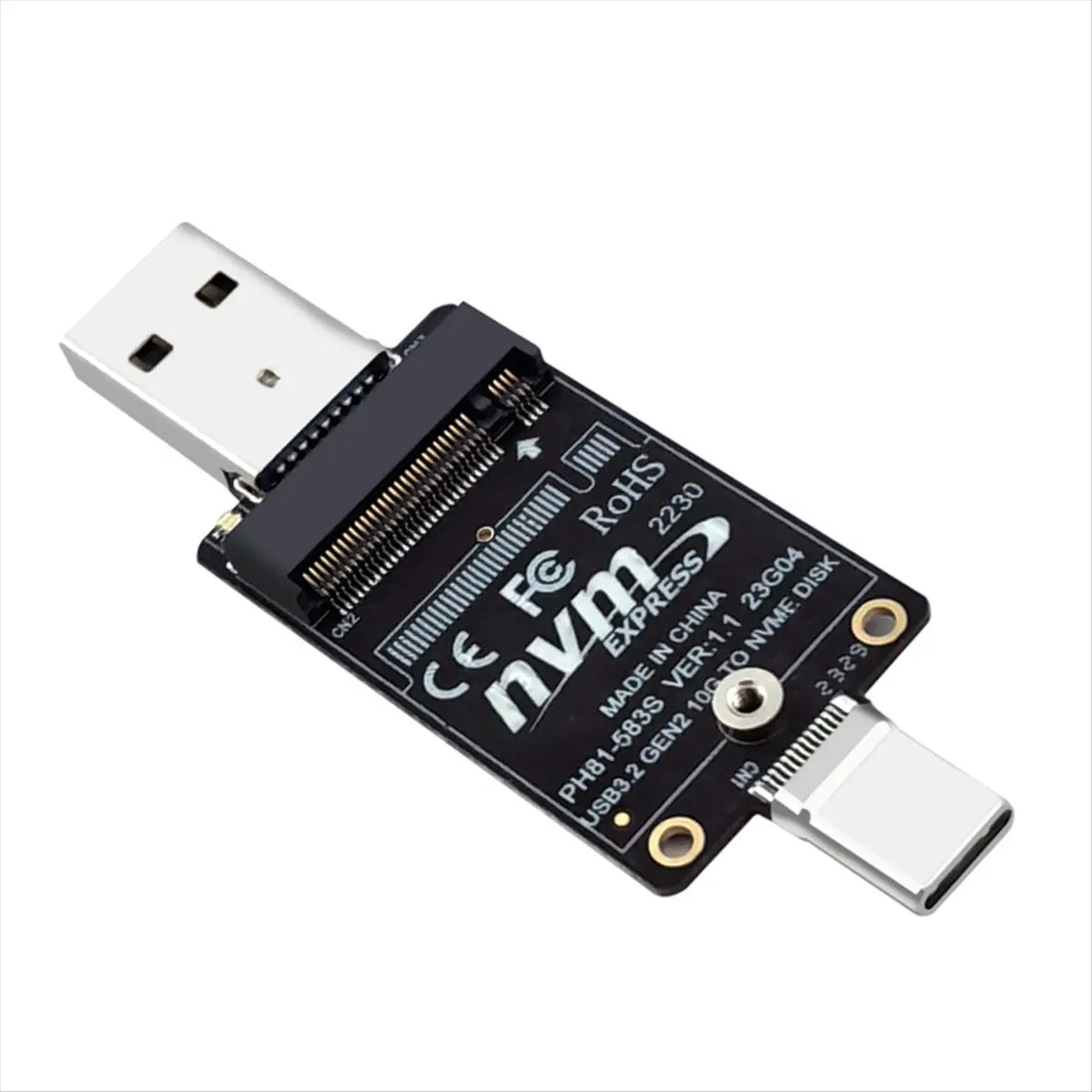 A46U M.2 to USBA Type-C HDD Case Adapter Board NVME HDD Enclosure Interposer Board JMS583 10Gbps Support 2230 Size SSD