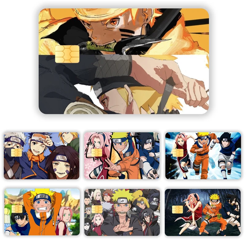 Naruto Card Sticker Credit Card Chip Creativity Fashion Cartoont Kawaii Stickers Big and Small Chip Stickers