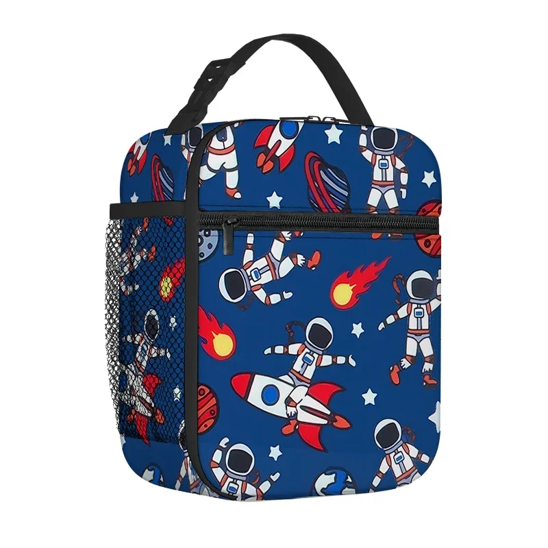 Astronaut Rocket Handheld Insulation Lunch Bag for Boy/Girls Best Gifts 2D Flat Cartoon Portable School Bento Outdoor Picnic Bag