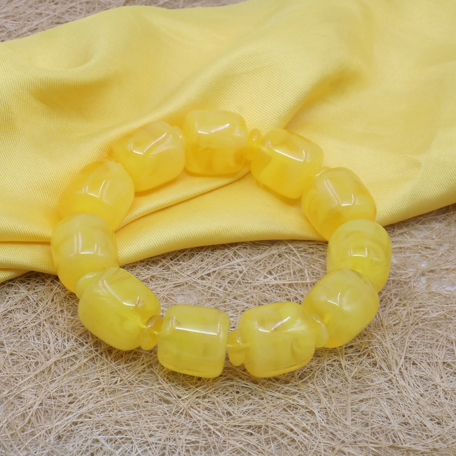 5X10mm Abacus 18X20mm Cylinder Poland Resin Men`s Bracelet Chicken Fat Yellow Imitation Mint Wax Elastic Retro-style Hand Wear