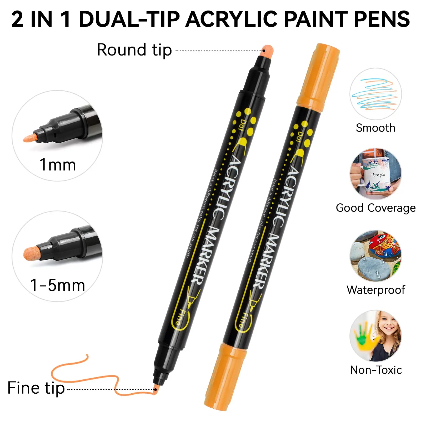 12-84 Colors Dual Tip Acrylic Paint Pens Markers for Wood Canvas Stone, Rock Painting, Glass, Ceramic Fabric,Metal Art Supplies