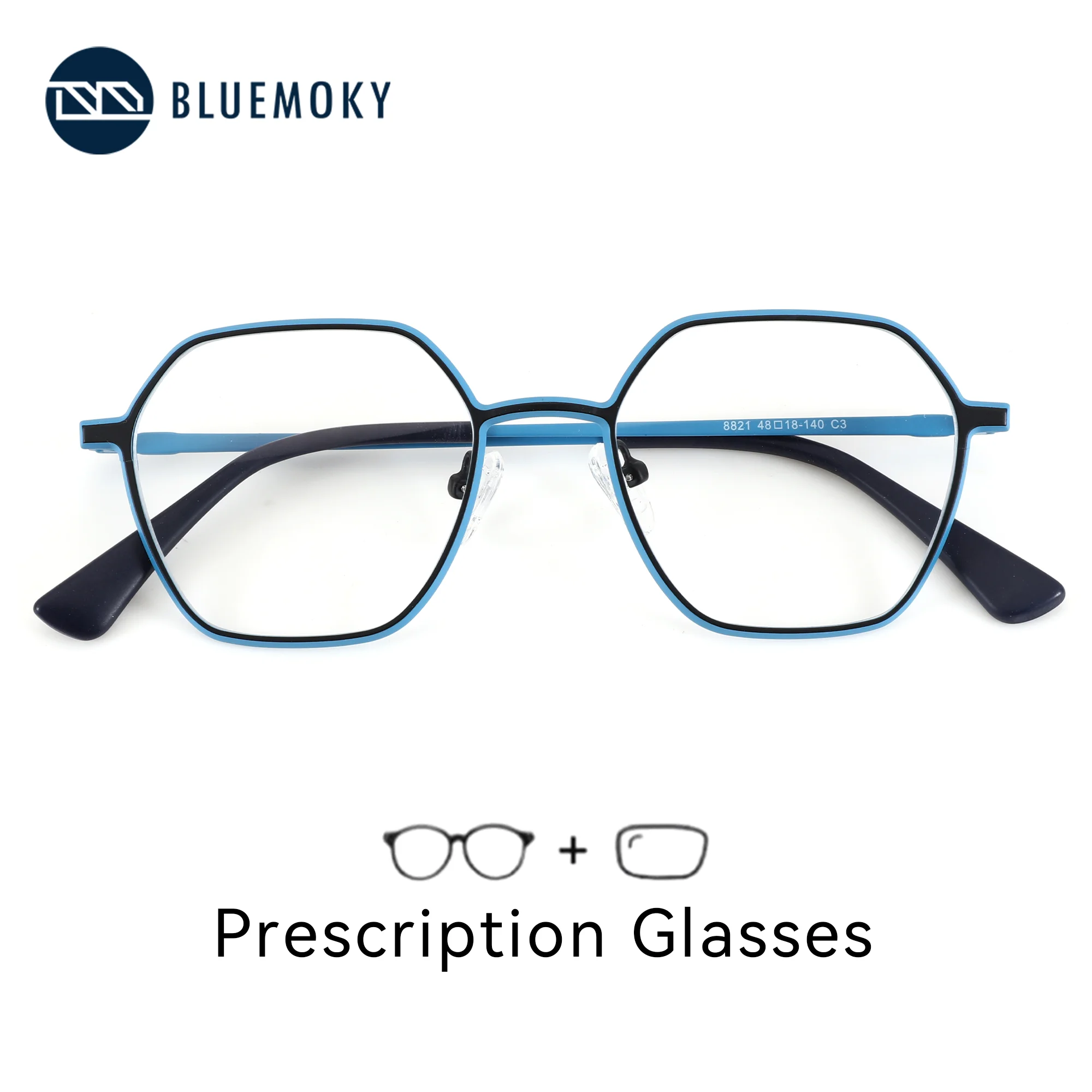 

BLUEMOKY XXS Size Metal Custom Prescription Glasses For Men Women Polygon Anti Blue Light Myopia Optical Lenses With Recipe