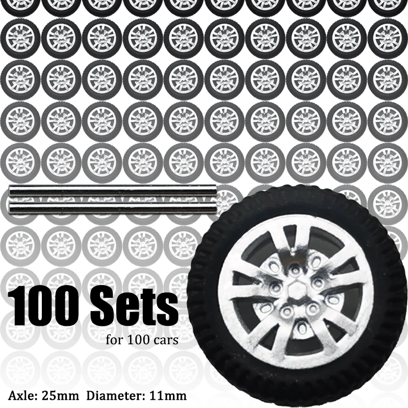 1:64  100 Sets Of Wheels For 100 Model Cars with Rubber Tire Basic  Modified Parts Racing Vehicle Toys Tomica MiniGT