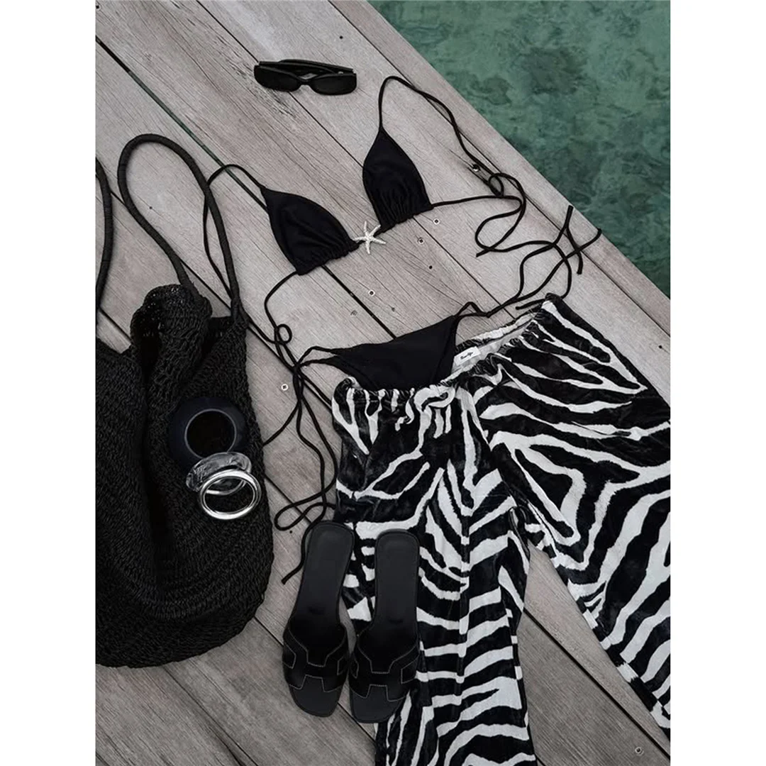 3-teiliges Set mit Zebra-Muster-Hose, Bikini mit Metallstern, Damen-Badeanzug, Damen-Badebekleidung, dreiteiliges Bikini-Set, Badeanzug, Badebekleidung, Schwimmbekleidung V6921 – Detail 8