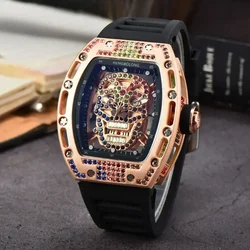 New colored diamond skull quartz watch spot wholesale fashion business diamond-encrusted silicone watch men