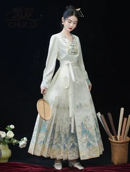 Jupe visage de cheval rétro Hanfu pour femme, chemise à col en V, couverture de jupe plissée traditionnelle chinoise, à la mode