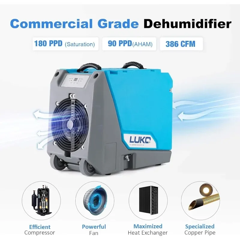 Commercial Dehumidifier with Pump Large Capacity,up to 190 PPD, Rotational Molded Portable Industrial Dehumidifier