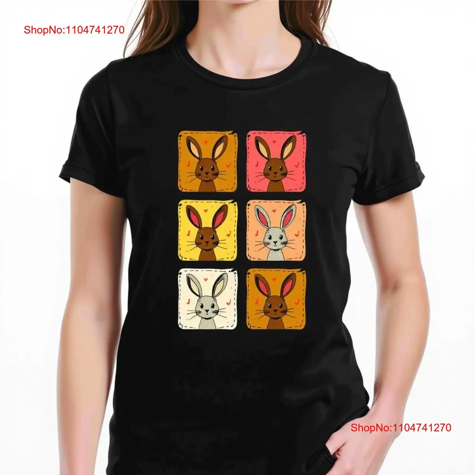 

Cute Black T Shirt with Colorful Rabbit Pattern Hearts Fun Casual Wear vintage Washed Comfortable Stylish Soft Unisex fashion