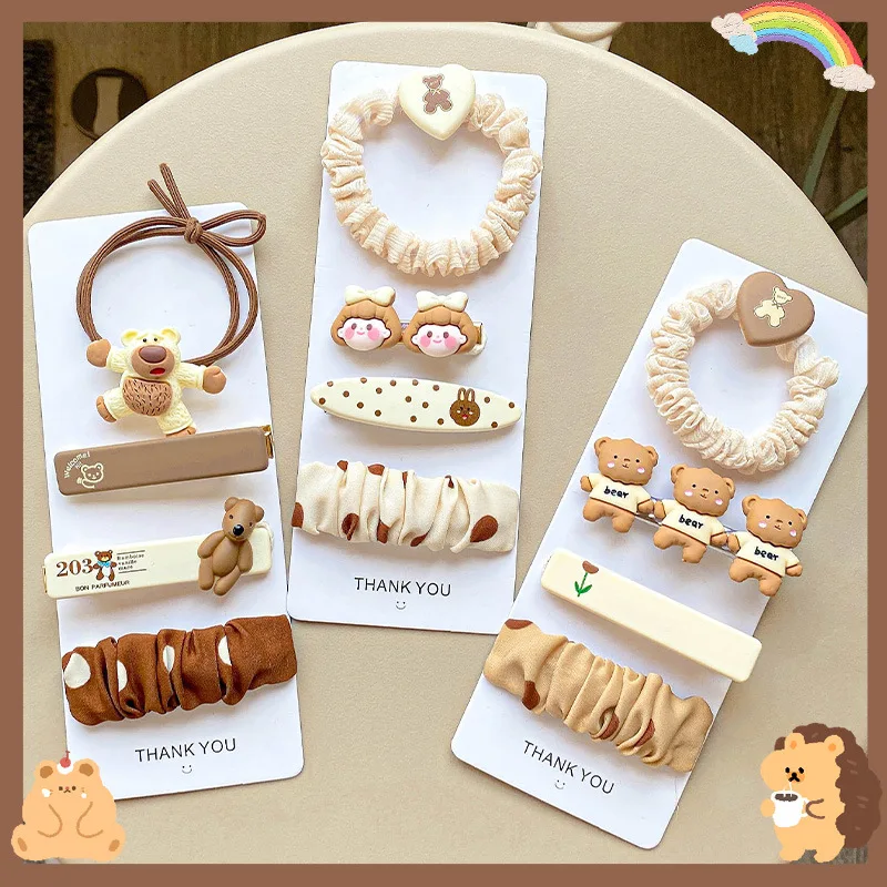 

Kawaii Korea Style Hair Clip Head Rope Set Milk Coffee Color Cute Student Hair Ring Hairpin Hair Accessories for 6-15 years Girl