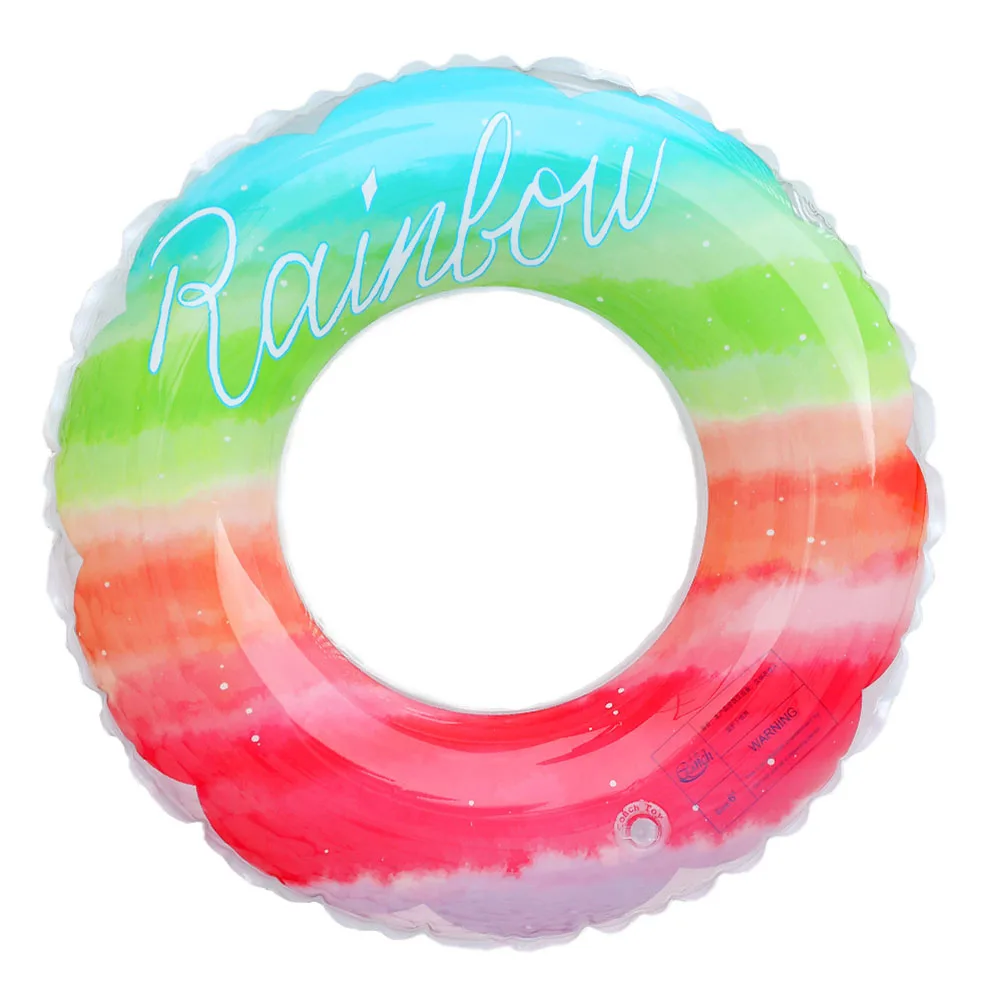 

480g Rainbow Swimming Ring Inflatable Float Aid for Pool Beach Lake Safety Durable Practical Easy Inflate Deflate