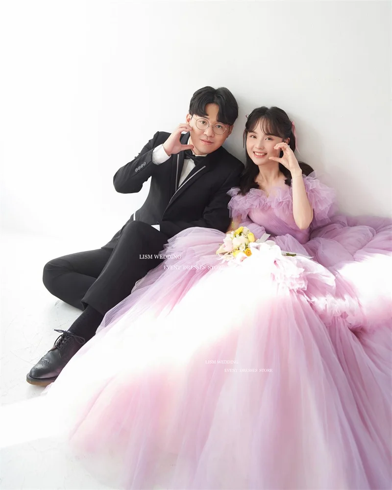 LISM Elegant Purple Tulle A-Line Evening Dresses Korea Photo Shoot Off The Shoulder Sweetheart Tiered Ruffles Formal Dress 2025