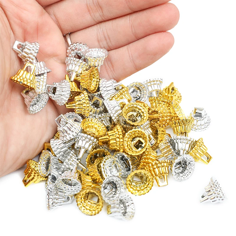 100pc Gold Sliver Round Christmas Ornament Caps Hanger Strings Replacement Xmas Tree Ball Plastic Cap For New Year Home Diy