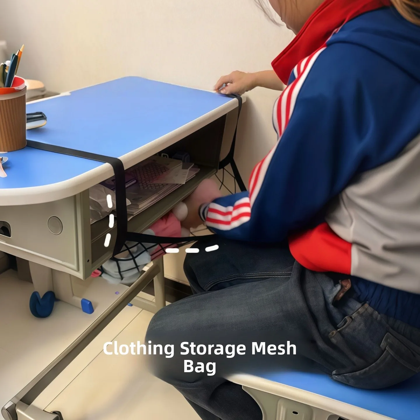 

Большая вместительная сумка-органайзер для хранения пуховиков и мелочей под столом в классе, сетчатая сумка для инструментов