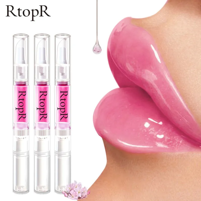 3pcs RtopR Sakura Lip Essence Anti-Dry Crack Exfoliating Repair Reduce Lip Fine Lines Essence Moisturizing Beauty Lip Skin Care