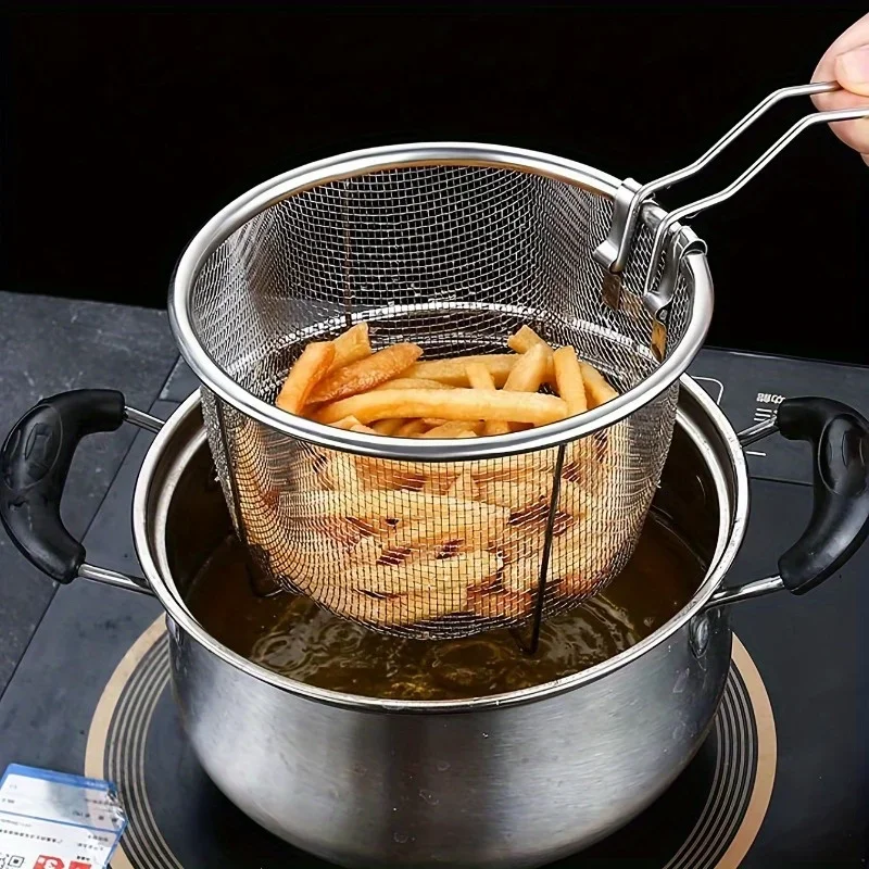 1pc Stainless Steel Frying Net, Fence,Noodle Spoon, Frying Net, Frying Basket, Frying Leaky Net - Upgrade Your Kitchen with This