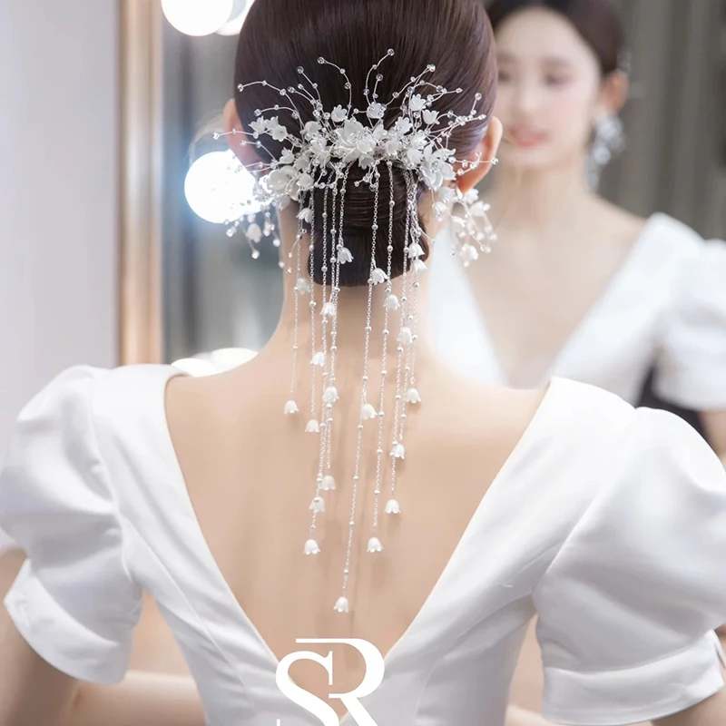 

New Korean Super Flash Crystal Tassel Hair Earrings Bridal Wedding Headdress