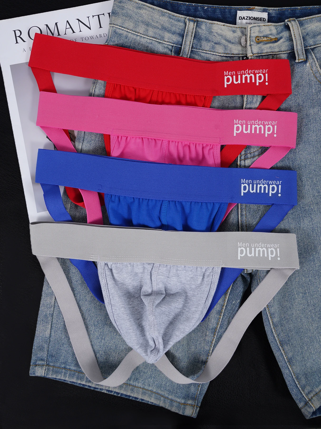 

4PCS Men's Pump! Jockstrap Underwear Breathable Cotton Sport Low Rise Briefs