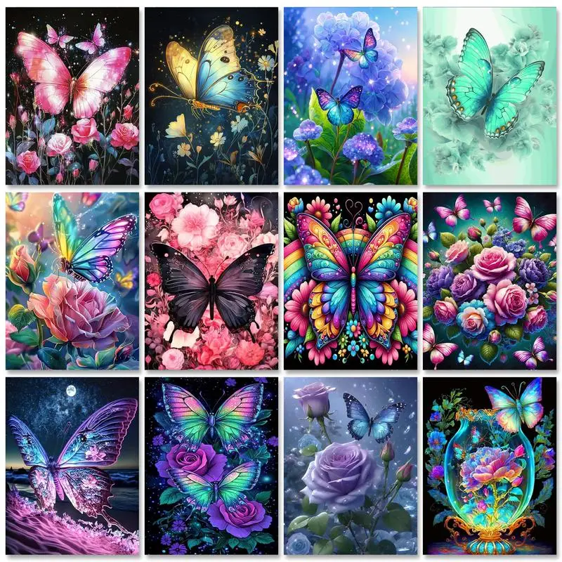 

PhotoCustom Animal Diamond Painting Kits Butterfly Full Square Round DIY Diamond Mosaic Fantasy Home Decoration