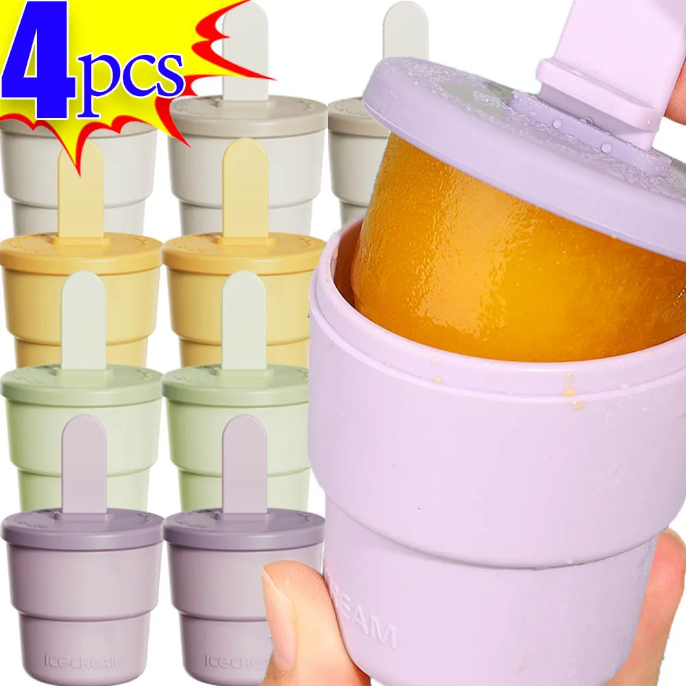 4/1PCS Silicone Popsicle Molds With Handles Reusable Ice Creams Fruit Sorbets Yogurt Pops Molds Kitchen DIY Cold Drink Accessory