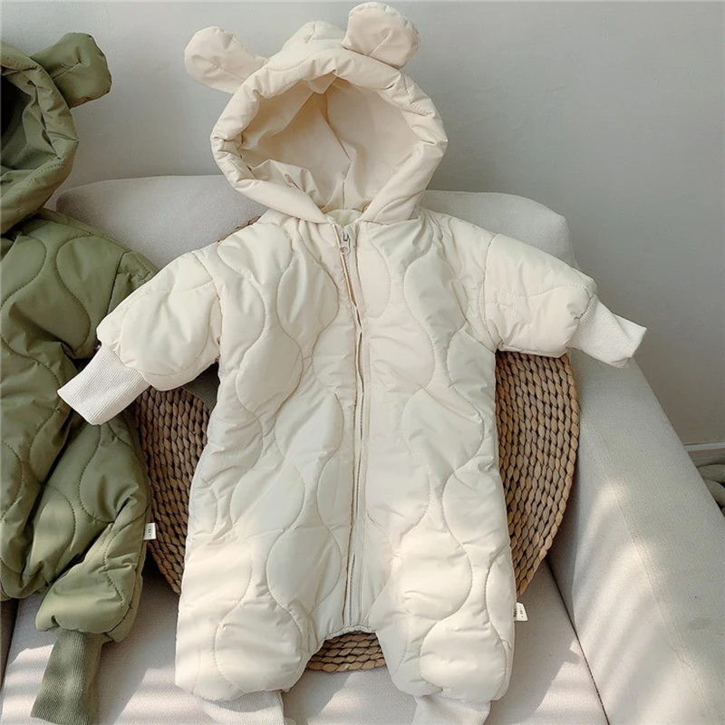 Newborn Baby Romper Winter Thicken Cotton Jumpsuit Infant Onesie Fleece Lining Hooded Rompers for Babe Boys Girls Toddler Outfit