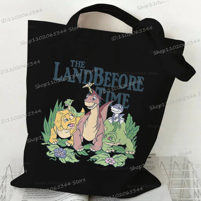 The Land Before Time Women's Handbags Canvas Fashion Environmental Large Capacity Travel Shoulder Bags Cartoon Movie Tote Bags