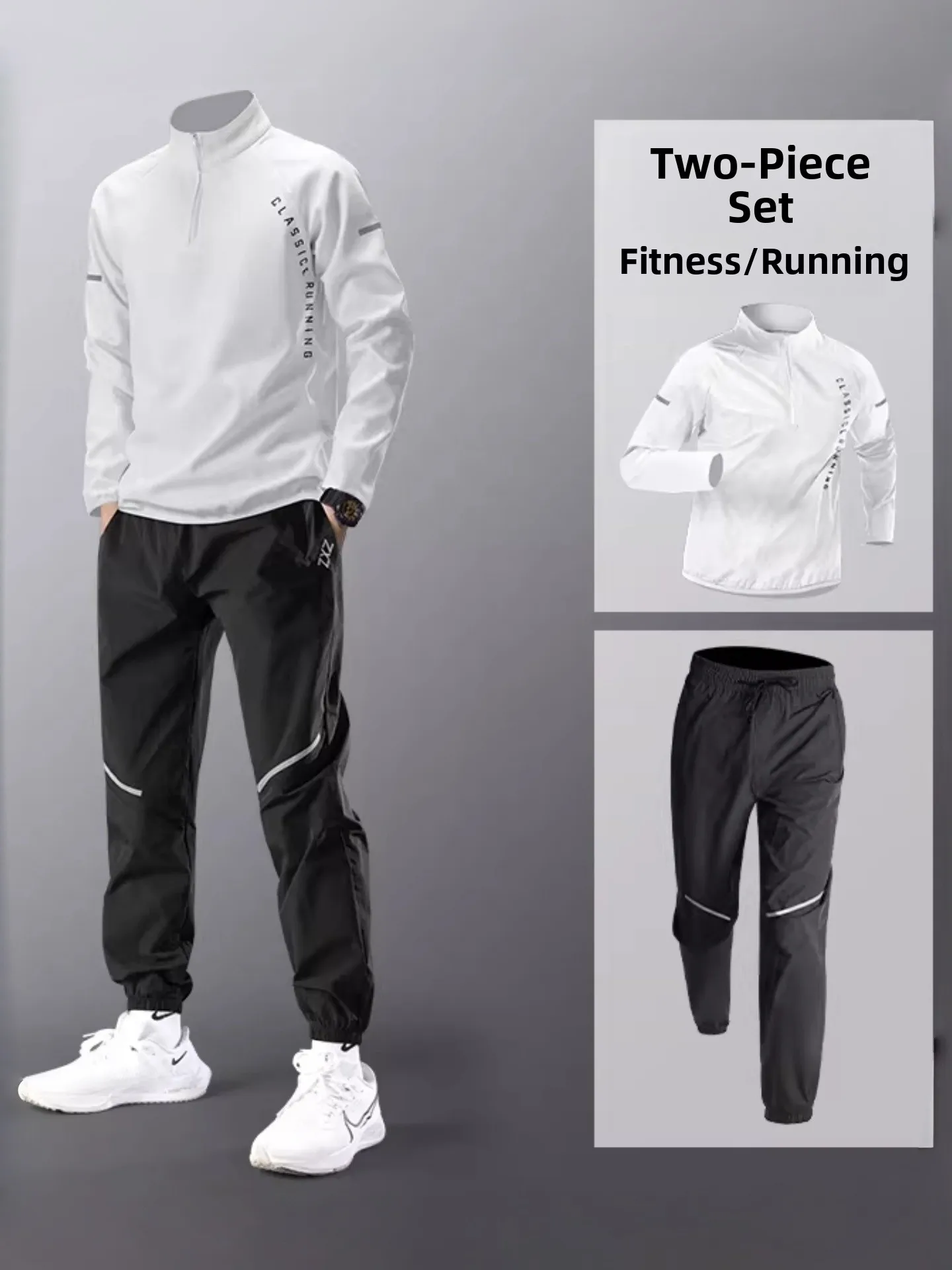 

Men's Fitn Running Sport Set Qui Dry Long Sve Long Pants Two Piece Suit Badminton Cycling Morning Run Training