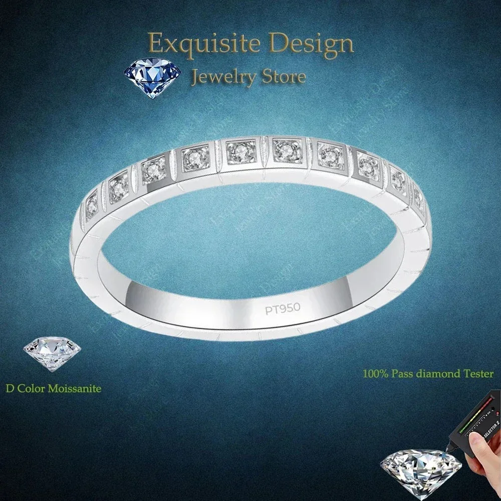 Exquisite Design Platinum PT950 Half Circle Moissanite Ring, 0.165 CT Diamond Attend A Cocktail Party for Women Certified