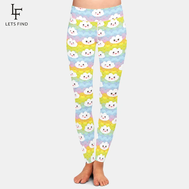 LETSFIND-Leggings elásticos para mujer, pantalones con estampado de nubes en 3D Kawaii, de cintura alta, a la moda, para Fitness